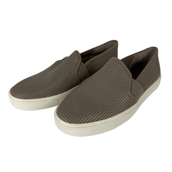 Vince Blair Taupe Tan Perforated Leather Slip On 7M Sneakers Casual Comfortable - Picture 1 of 10